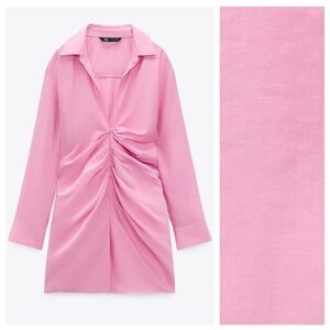 Zara Pink Ruched Long-Sleeve Blazer Dress
